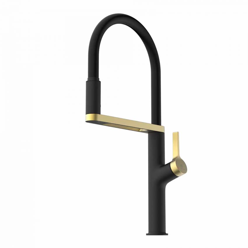 Robinet de cuisine Wasserwerk WK 2 noir mat/or mat avec bec extractible
