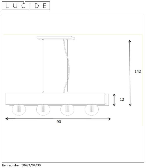 Suspension - noir - 90x7x130cm - dimmable - 4xE27 - 60W