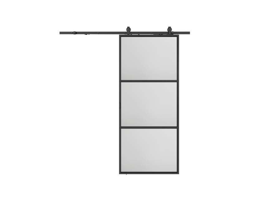 Complete enkele stalen schuifdeur Tyra mat glas 3R 93x213,4cm zwart + rail zwart