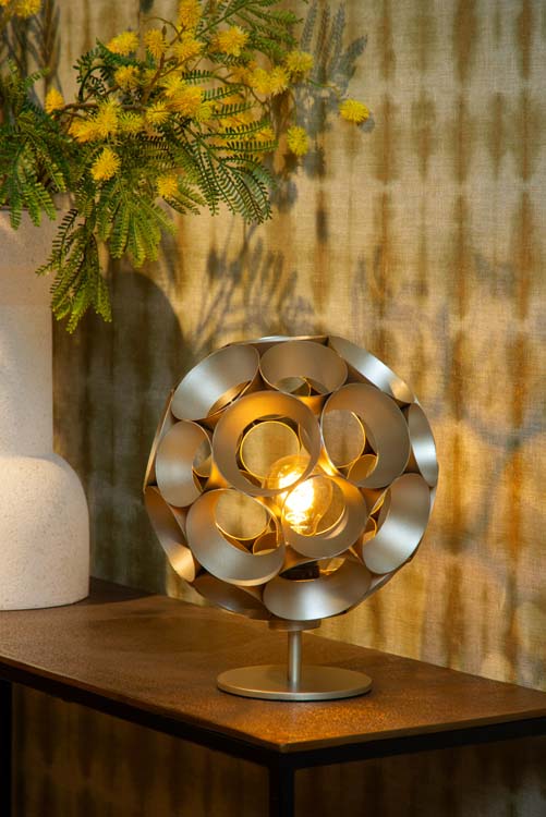 Lucide HANNELORE - Tafellamp - Ø 25 cm - 1xE27 - Mat Goud / Messing