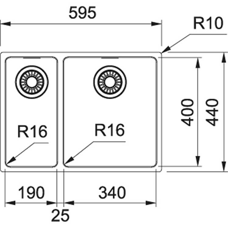 Spoelbak Franke Maris inox 1,5 bak 59,5x40cm links