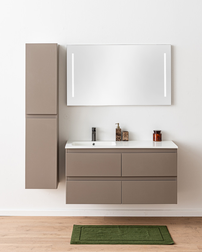 Meuble de salle de bains Trente taupe avec lavabo simple blanc brillant 120cm