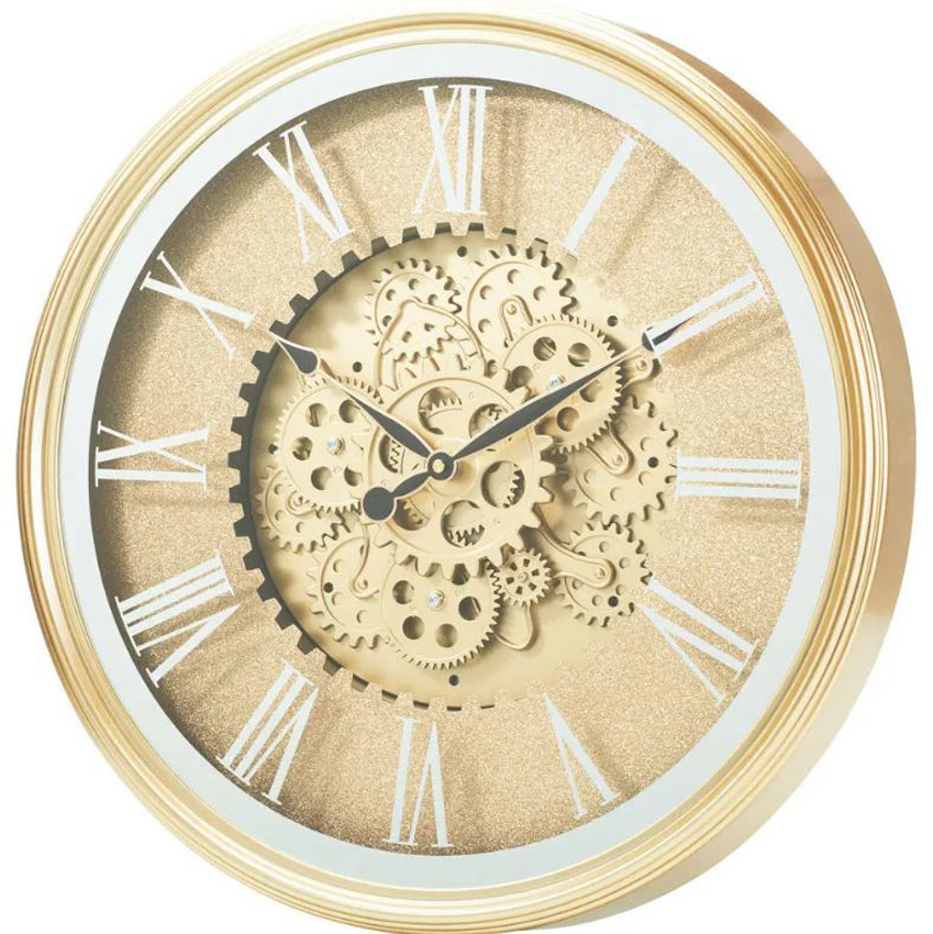 Horloge murale dorée Ø50cm avec mécanisme rotatif