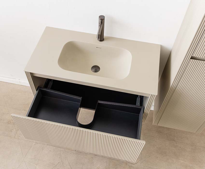 Badkamermeubel Amelia rookgrijs met enkele wastafel mat 90cm