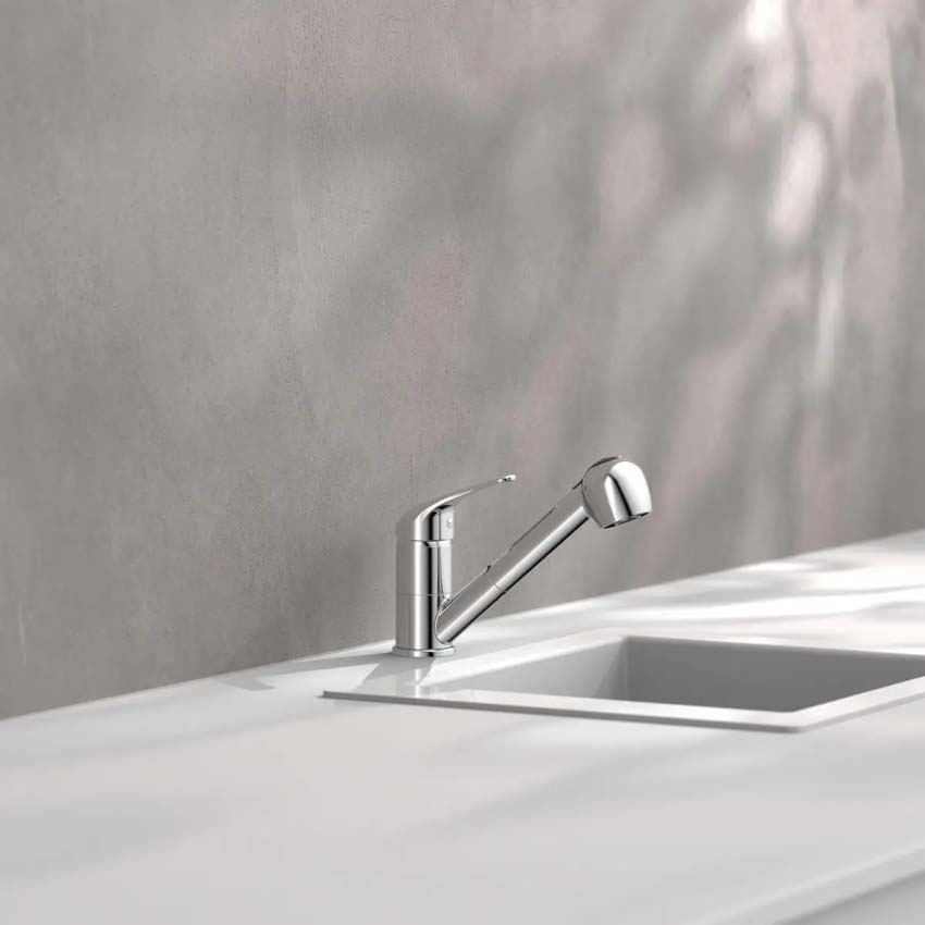 Keukenkraan Stevie chroom met uittrekbare uitloop