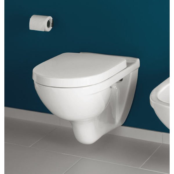 Toilette suspendue Villeroy & Boch O.Novo sans rebord à chasse d'eau directe blanche avec siège de WC