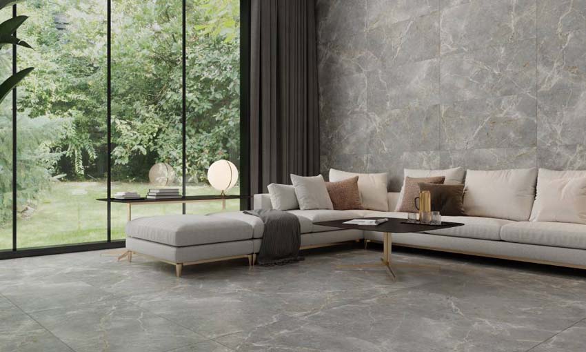 Carrelage de sol et mural Yakari imitation marbre gris foncé mat 60x120cm