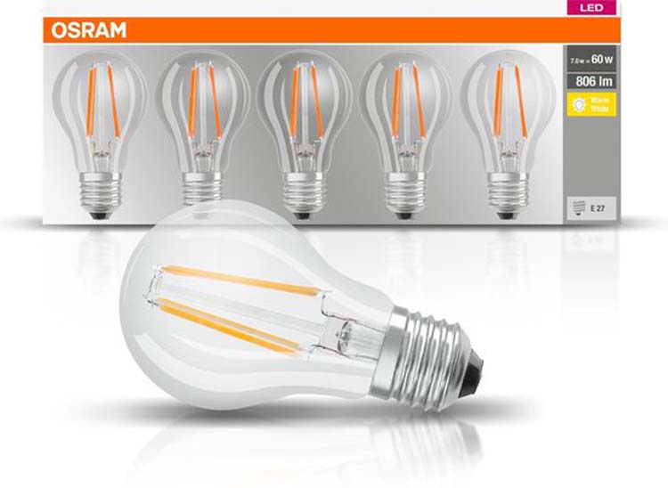 Led lamp Osram peervormig E27 7W 806 lumen 5 stuks