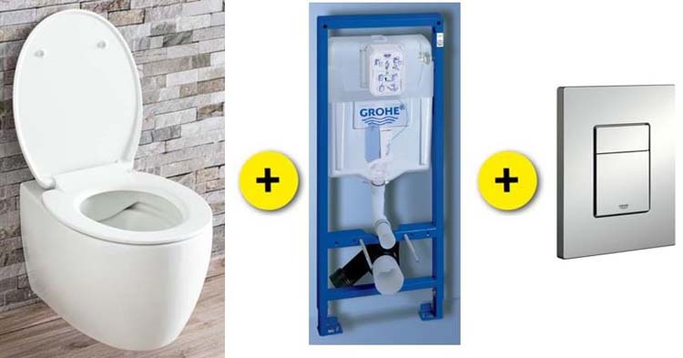Set de toilette Holly blanc avec siège de WC softclose + réservoir encastré Rapid SL + plaque de commande chrome