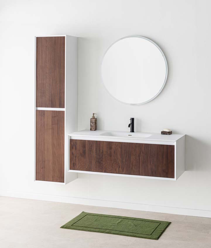 Meuble de salle de bains Falk noyer suspendu avec lavabo simple blanc mat 120cm