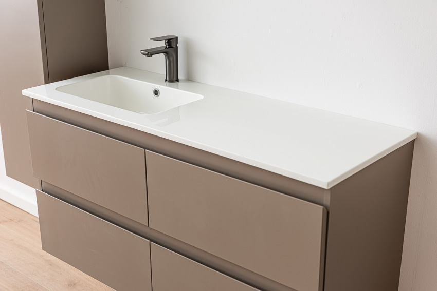 Meuble de salle de bains Trente taupe avec lavabo simple blanc brillant 120cm