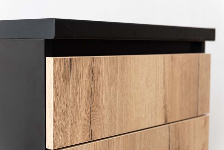 Armoire de cuisine Plenti avec 3 tiroirs noirs/aspect bois 60x78cm