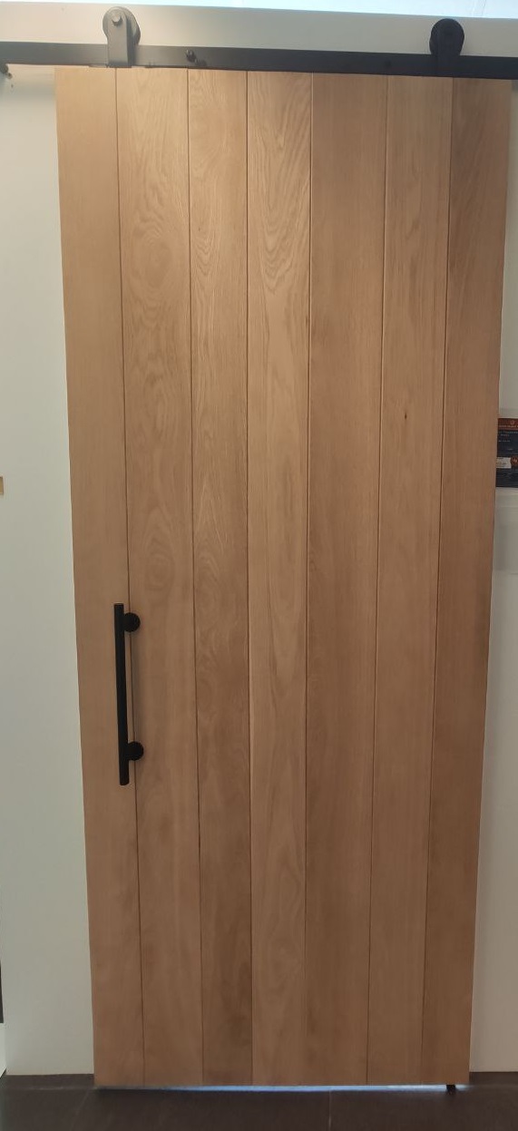 Porte coulissante simple complète Country chêne 98x180-231,5cm + rail noir