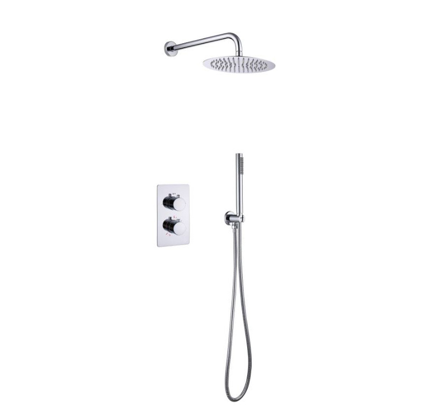 Colonne de douche thermostatique encastré avec douche de pluie Ø25cm chrome brillant