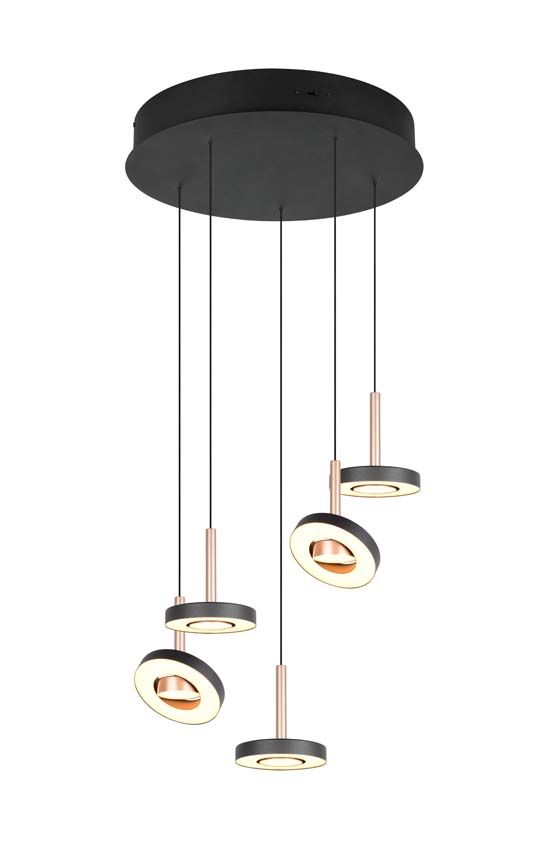 Hanglamp Easy Lift - Zwart/goud - Ø10xH150cm - Dimbaar - LED - 5x8W - 2300-4000K