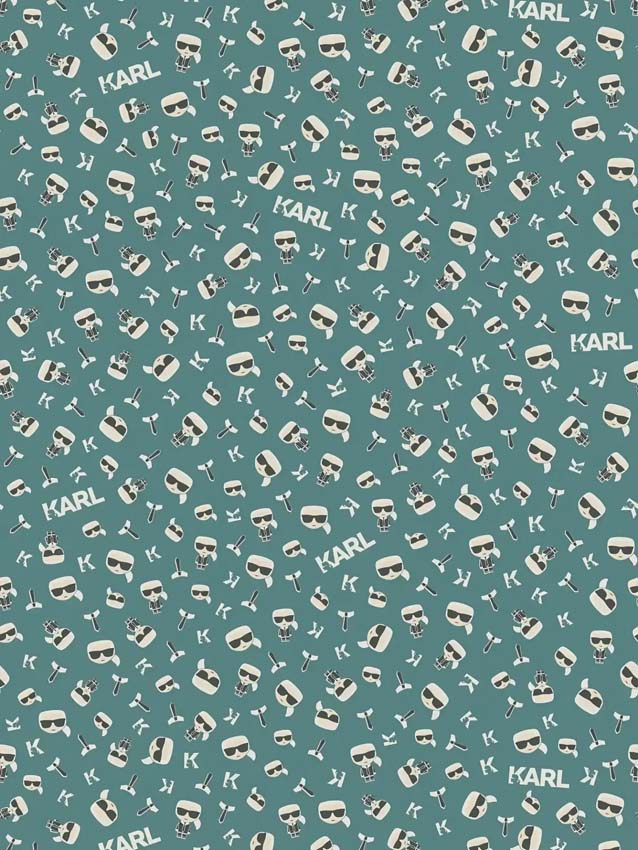 Vinyl op vliesbehang Lagerfeld groen/blauw 0,53x10m
