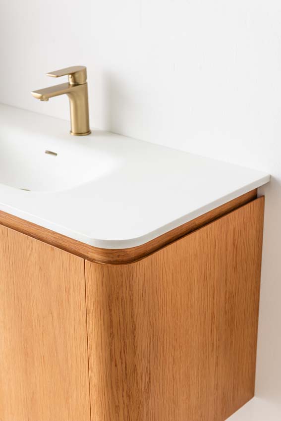 Badkamermeubel Floris eik hangend met enkele wastafel glanzend wit 100cm