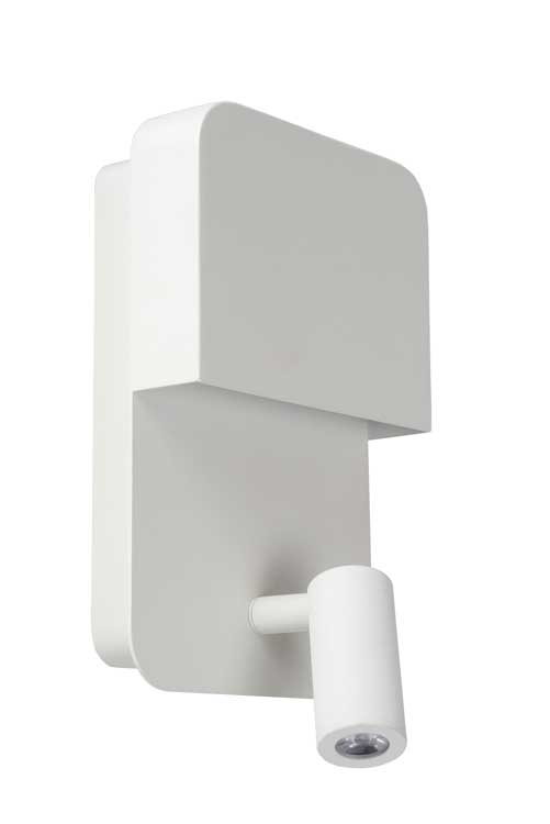 Lucide BOXER - Wandlamp - LED - 1x5W 3000K - Met USB oplaadpunt - Wit