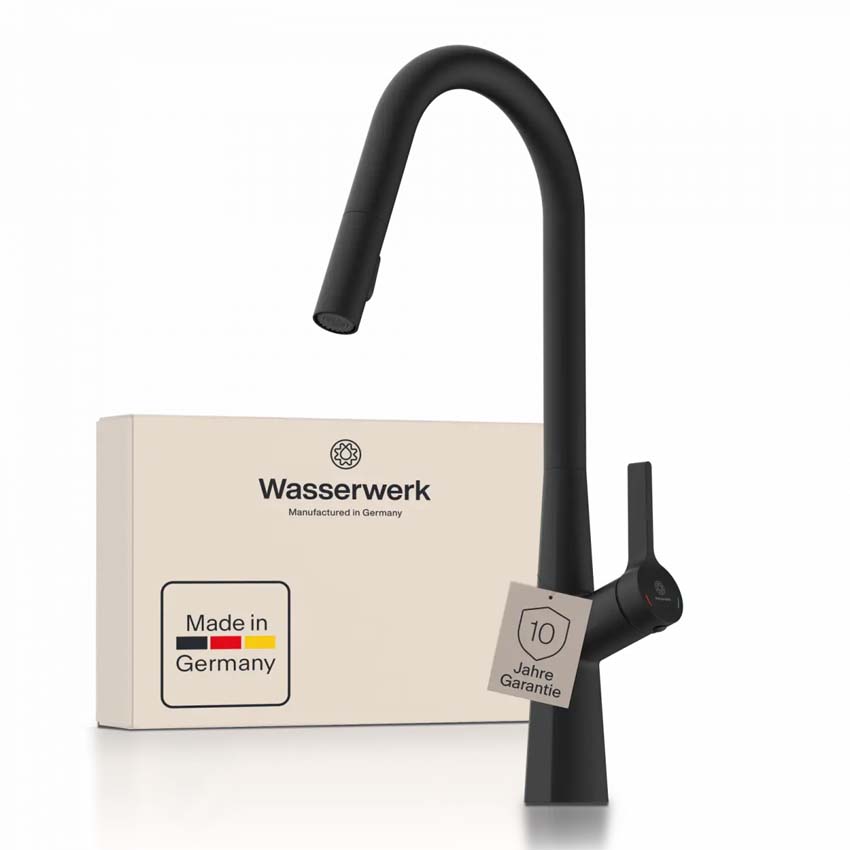 Keukenkraan Wasserwerk WK 9 Curve mat zwart met uittrekbare uitloop
