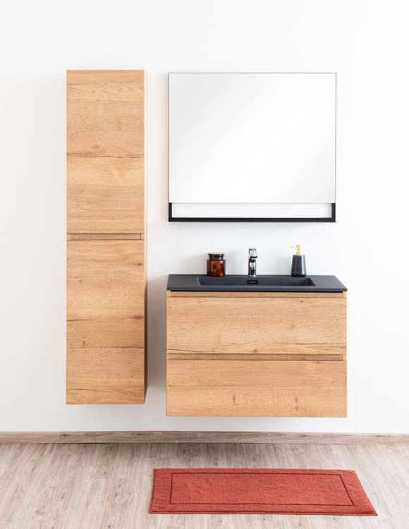 Badmeubel Daria eik goudbruin 900 mm wastafel zwart mat Badmeubel Daria eik goudbruin 900 mm wastafel zwart mat