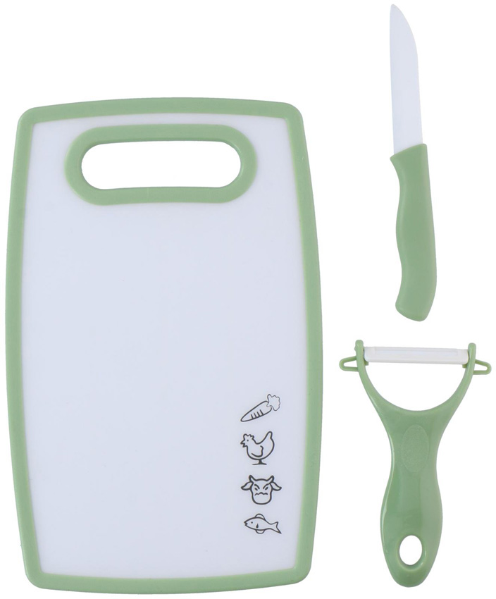 Snijplank met dunschiller en mes kunststof lichtgroen 25x16cm