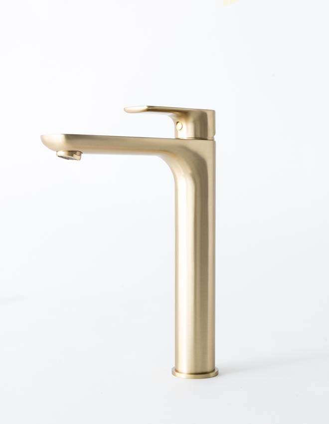 Wastafelkraan Miley edge brushed gold verhoogd