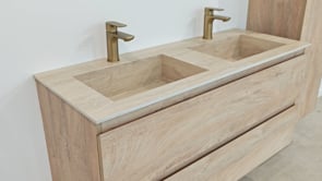 Meuble de salle de bain Tibo en chêne méditerranéen avec lavabo simple noir mat 120cm