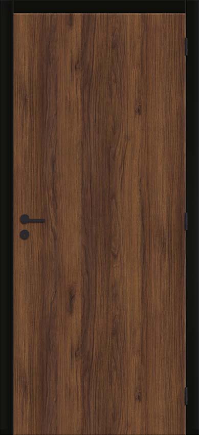 Porte intérieure complète Pure noyer 201,5x63cm aggloméré tubulaire réversible + châssis noir 16,5cm