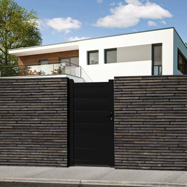 Portillon battant Salamanca aluminium noir 100x192cm - fermé, quincaillerie incluse