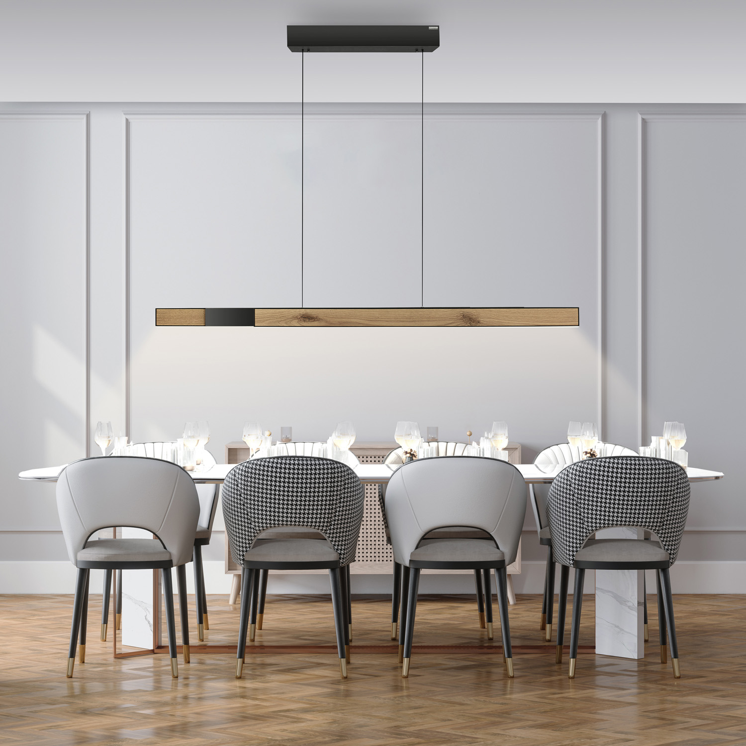 Suspension - chêne/noir - 120-200cm - dimmable - LED - 3x13W - 2700-5000K