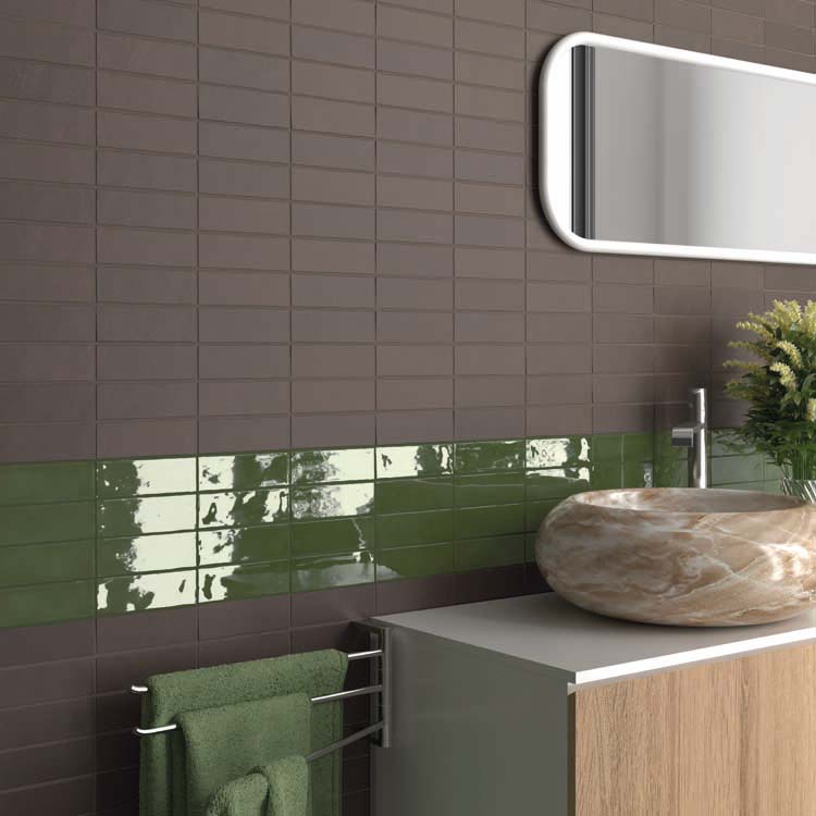 Wandtegel Morris mat bruin 5x15cm