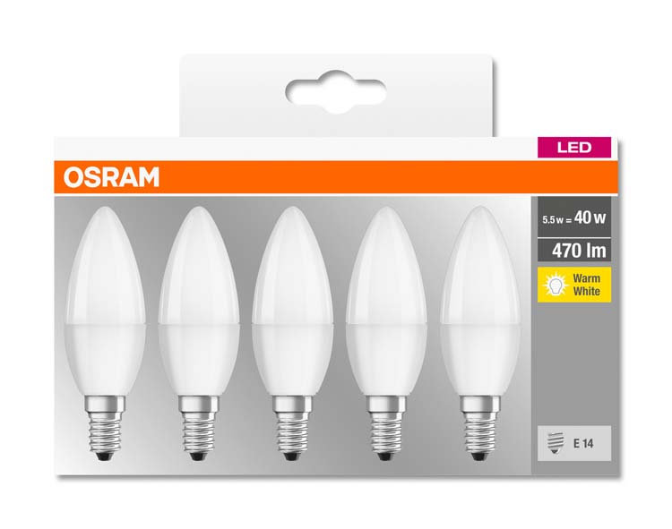 LED lamp base kaars 40 E14 5.5W warm wit mat 5st