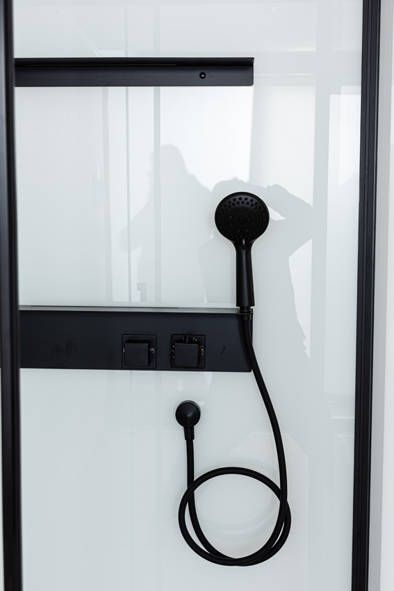 Cabine de douche Adele thermostatique gauche/droite noir/blanc porte coulissante 115x90x225cm