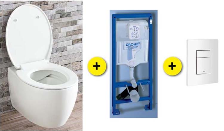 Set de toilette Holly blanc avec siège de toillettes softclose + réservoir encastré Rapid SL + plaque de commande blanc