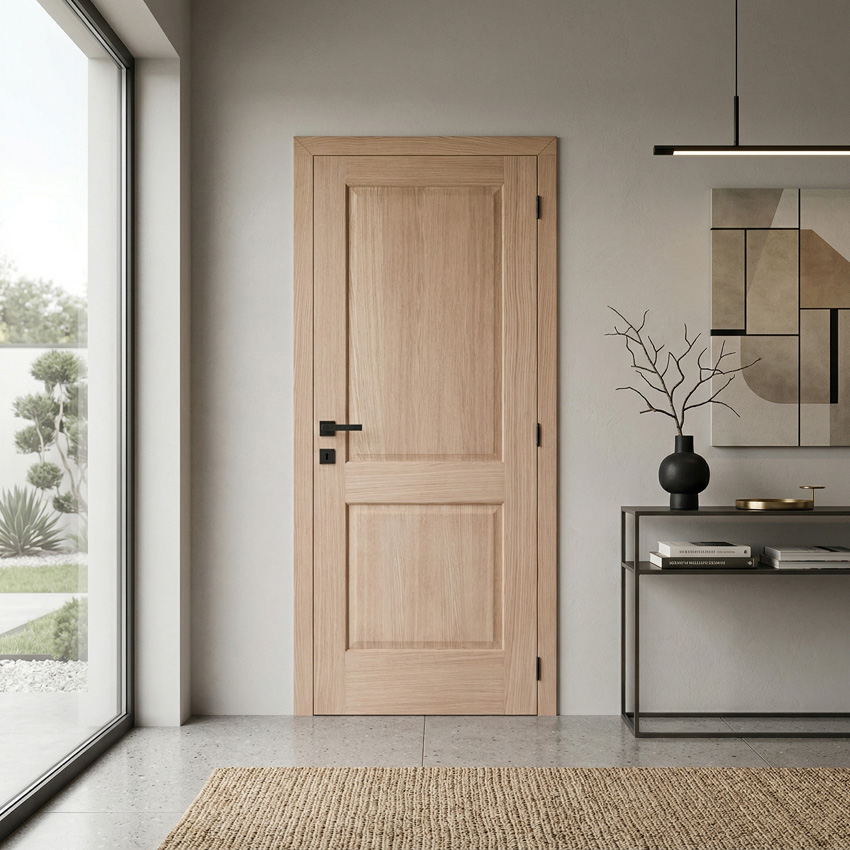Porte intérieure complète Chambord placage chêne 201,5x83cm âme tubulaire réversible + châssis 40cm