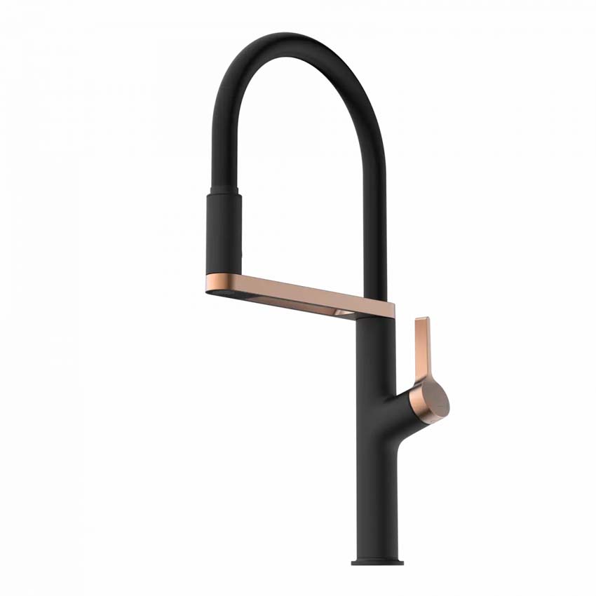 Keukenkraan Wasserwerk WK 2 mat zwart/rose goud met uittrekbare uitloop