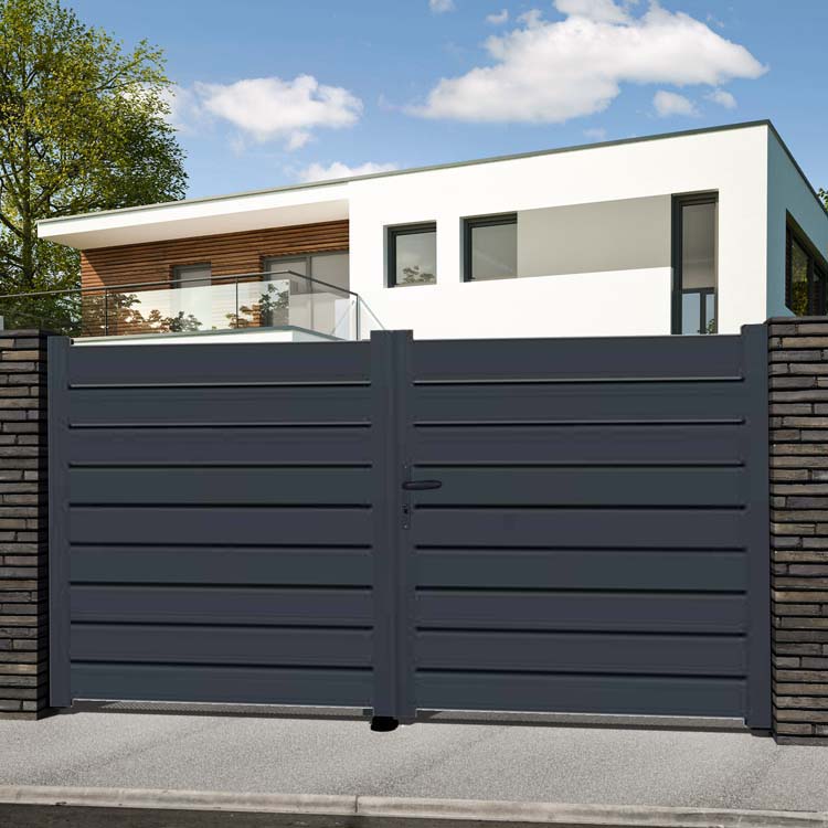 Portail battant double Havana aluminium anthracite 350x175cm - avec lames horizontales, quincaillerie incluse