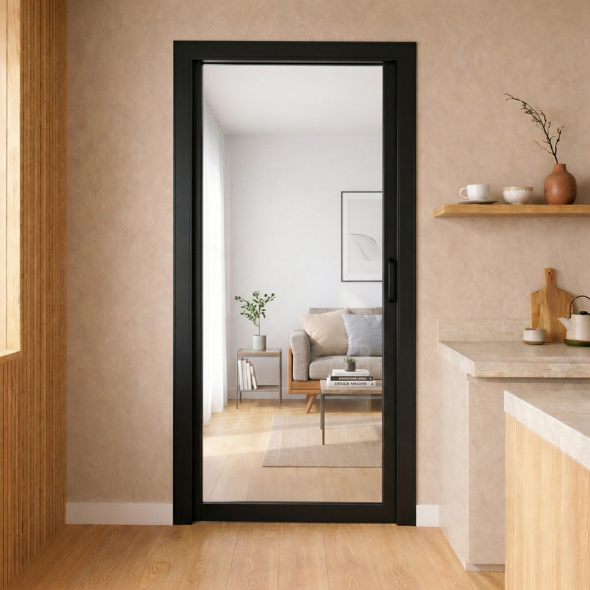 Complete deur 78cm steel look feeling black 1R helder glas 201.5cm