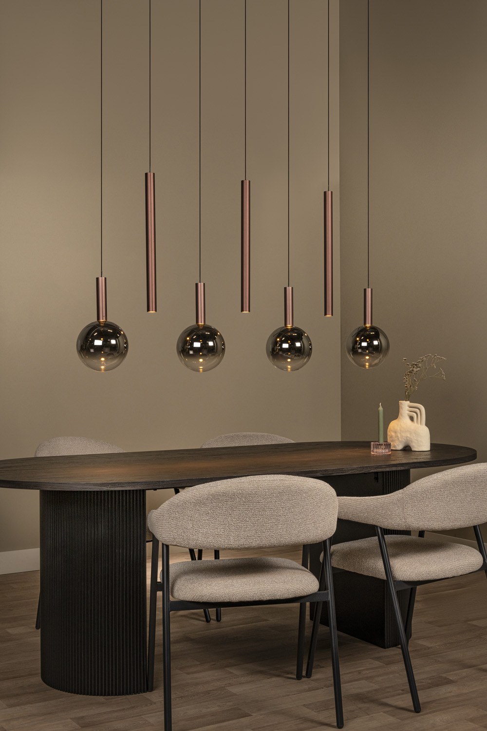 Lucide Premium Jasmine - Suspension - LED Dim. - CCT - 7X4W 2200K/3300K - Convient aux mezzanines et plafonds hauts - Cuivre