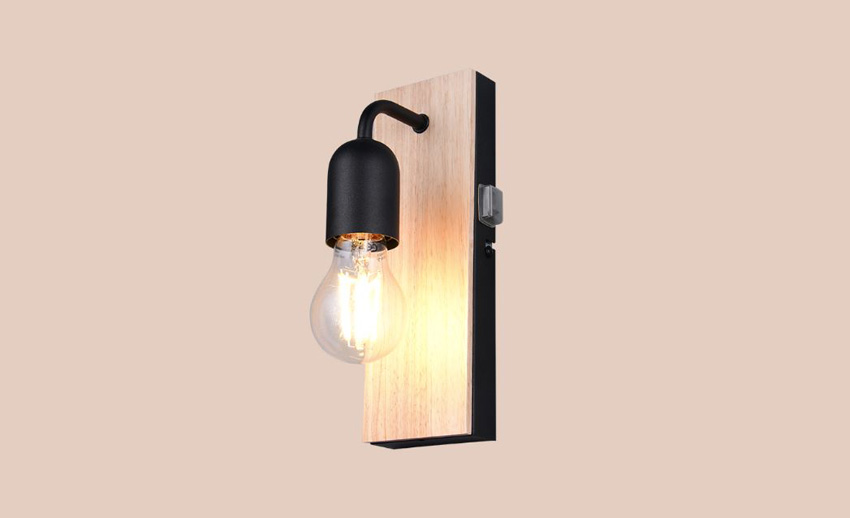 Applique murale - bois/noir - 8x11x24cm - dimmable - E27 - 1x max. 10W - sans ampoule - IP44