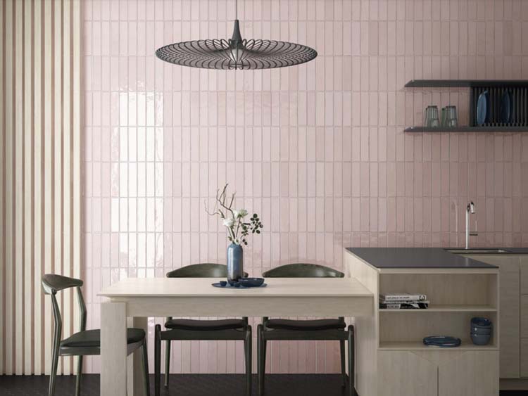 Wandtegel Beccy Tea glanzend rose 6x24,5cm