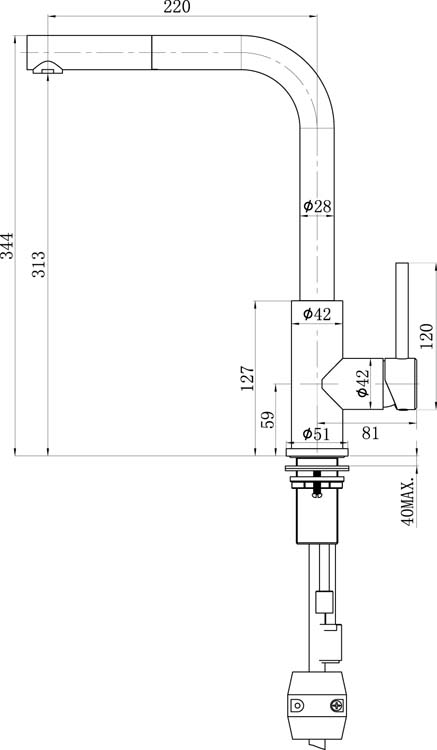 Keukenkraan Lorreine Tweed met uittrekbare uitloop