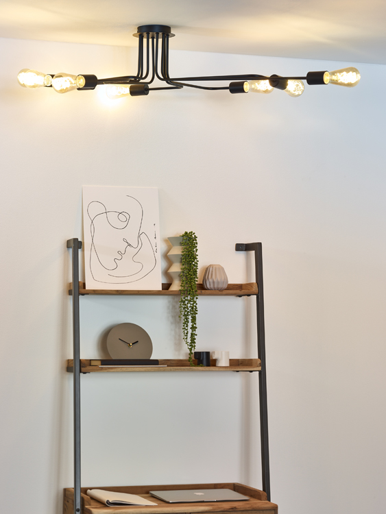 Plafonnier - noir - 80x150x20cm - dimmable - 8xE27 - 40W