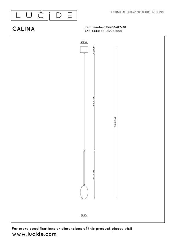 Lucide Premium Calina - Suspension - Ø9,9cm - LED Dimmable - CCT - 1x7W - 2200K/3300K - Avec module LED remplaçable - Noir