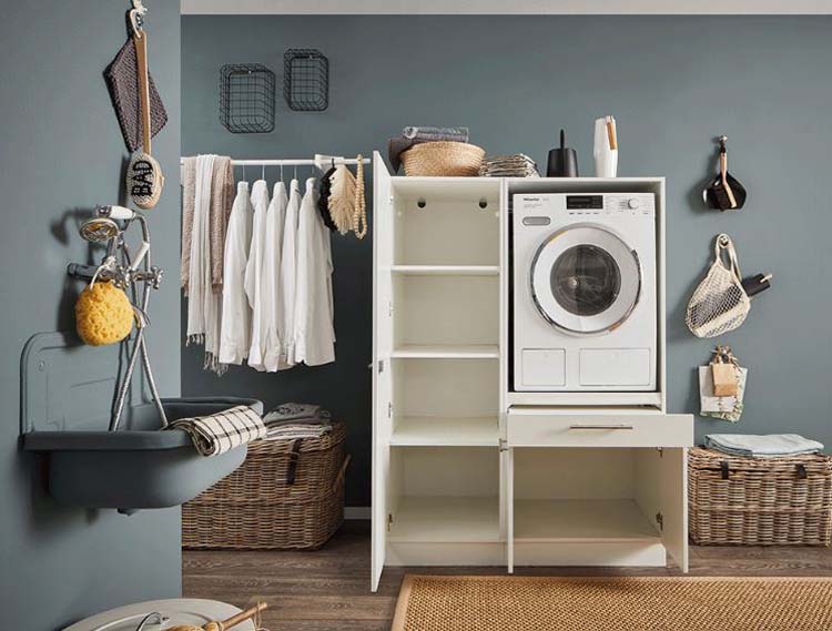 Meuble pour buanderie Decowash set 8 blanc 117,5x67,5x162cm