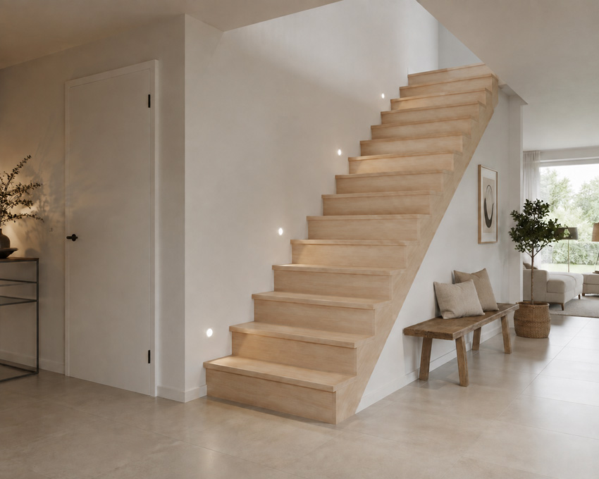 Escalier fermé Lubeck hêtre droit 305x90cm marche de 17cm