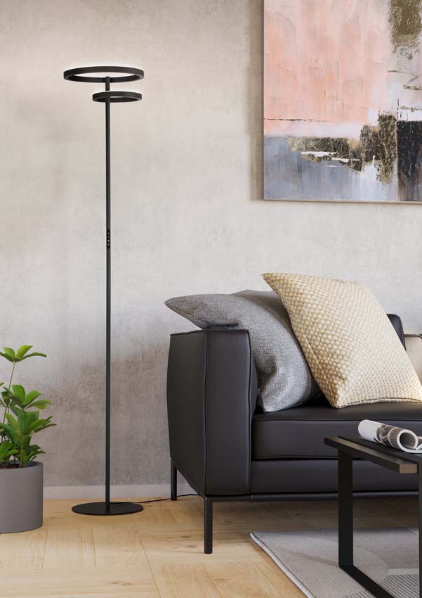 Lampadaire - Noir - H180cm - Dimmable - LED - 1x28W - 2700-6500K