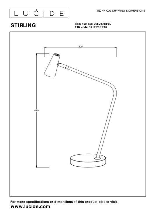 Leeslamp - zwart - H47,5cm - LED - 3W - 2700K - 3 StepDim - opblaadbaar