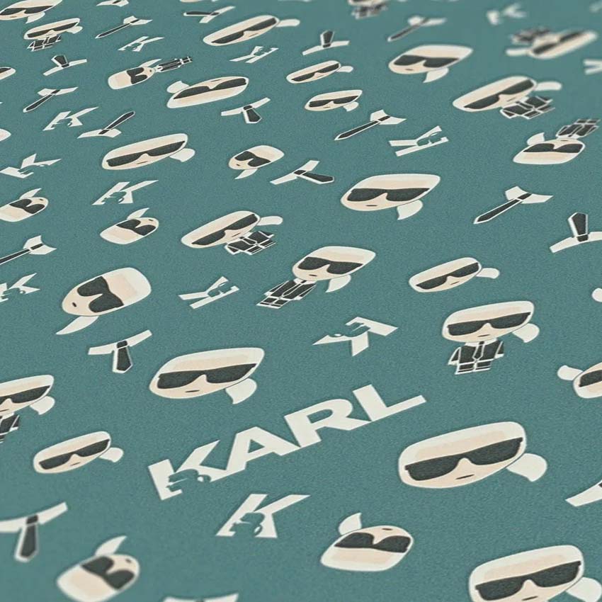 Vinyl op vliesbehang Lagerfeld groen/blauw 0,53x10m