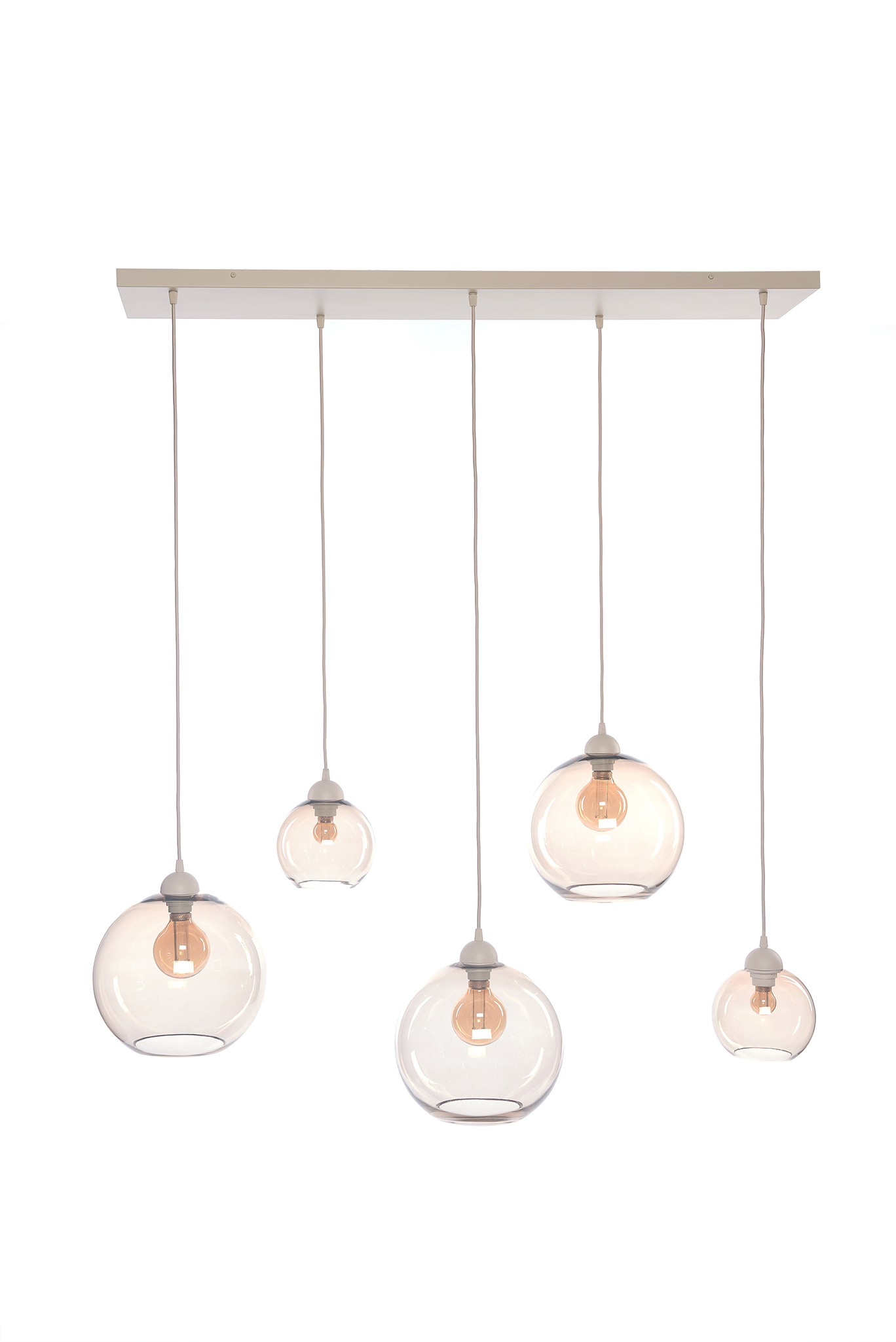 Suspension - beige - 5xE27 - 3 globes Ø29cm + 2 globes Ø18cm - ampoules non incluses